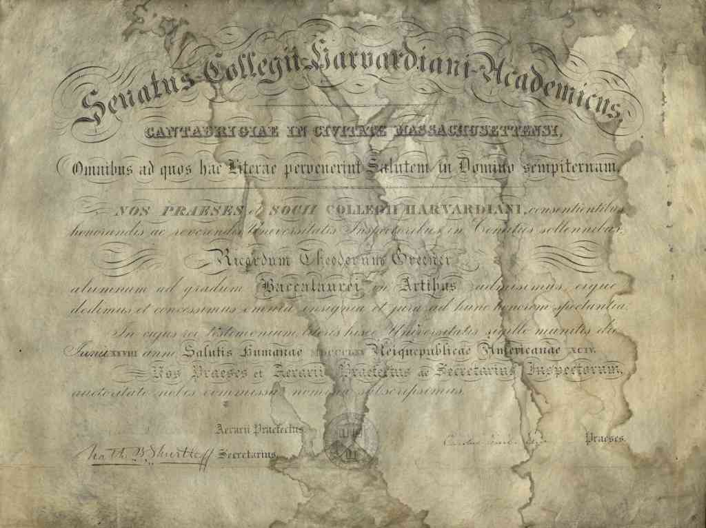 The diploma of Richard Greener