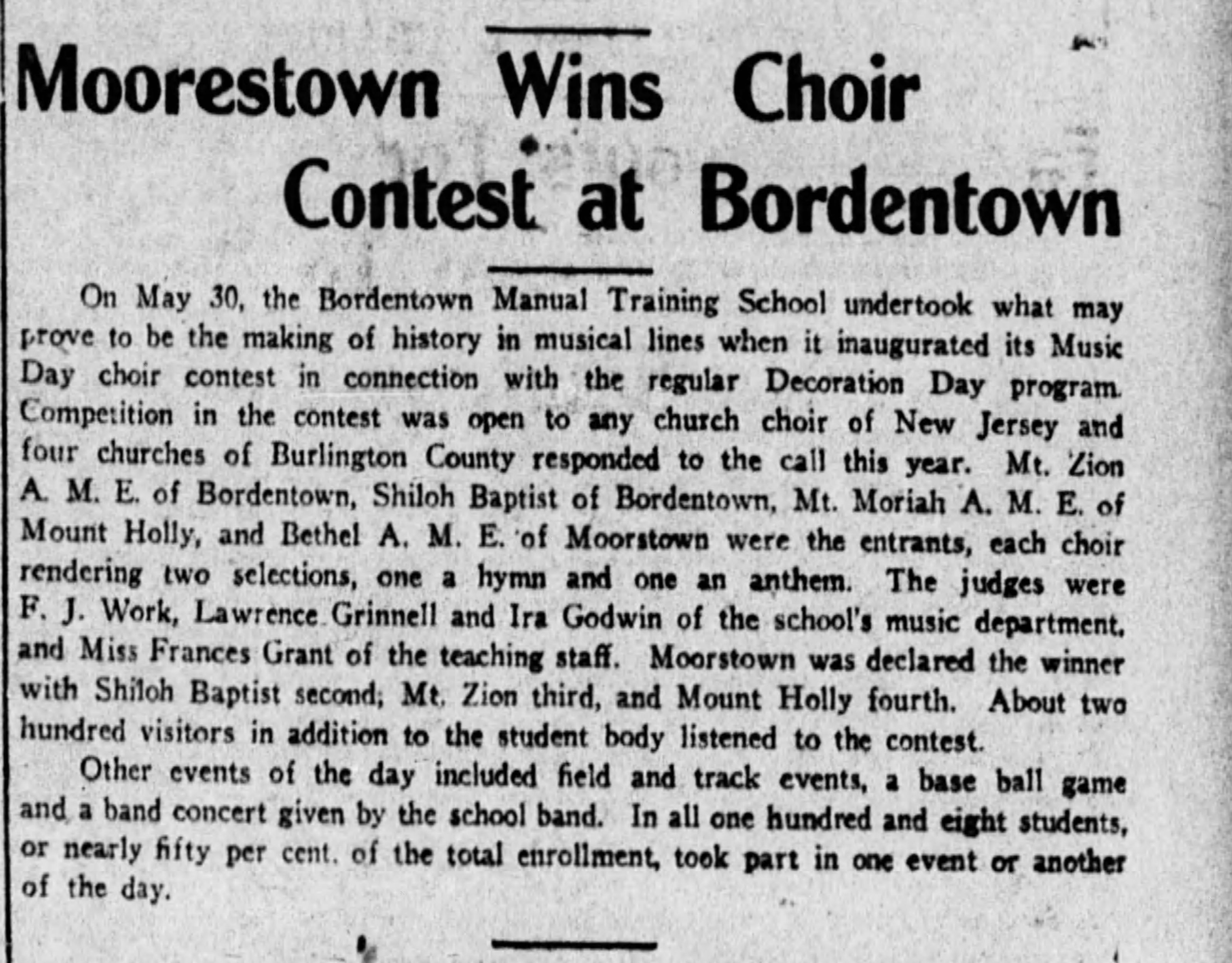 An article about the Bordentown choir