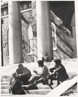 Students talking on steps