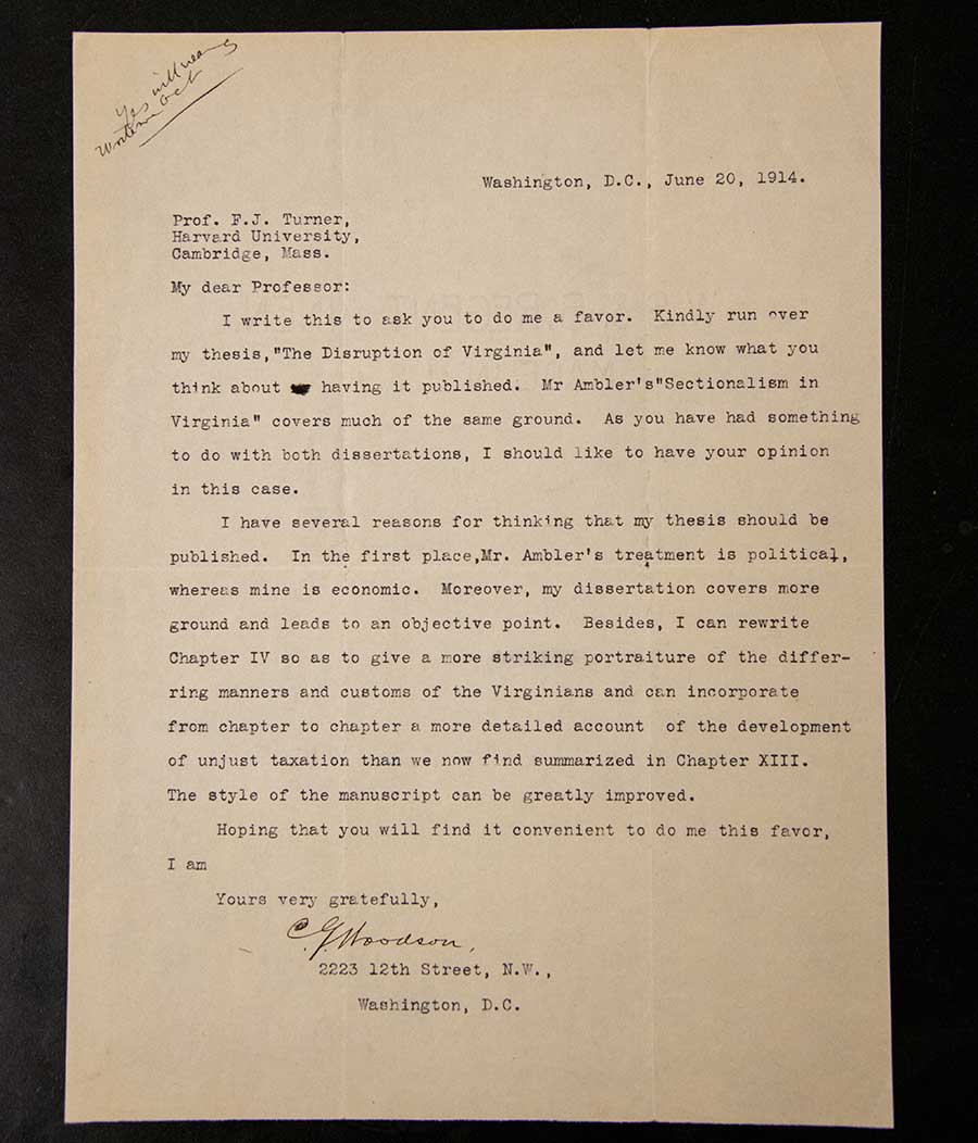 A letter that Carter Woodson wrote