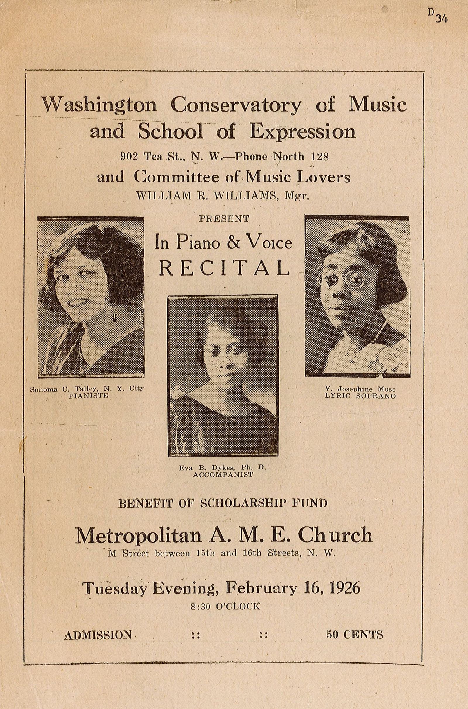 A concert poster for the Washington Conservatory of Music