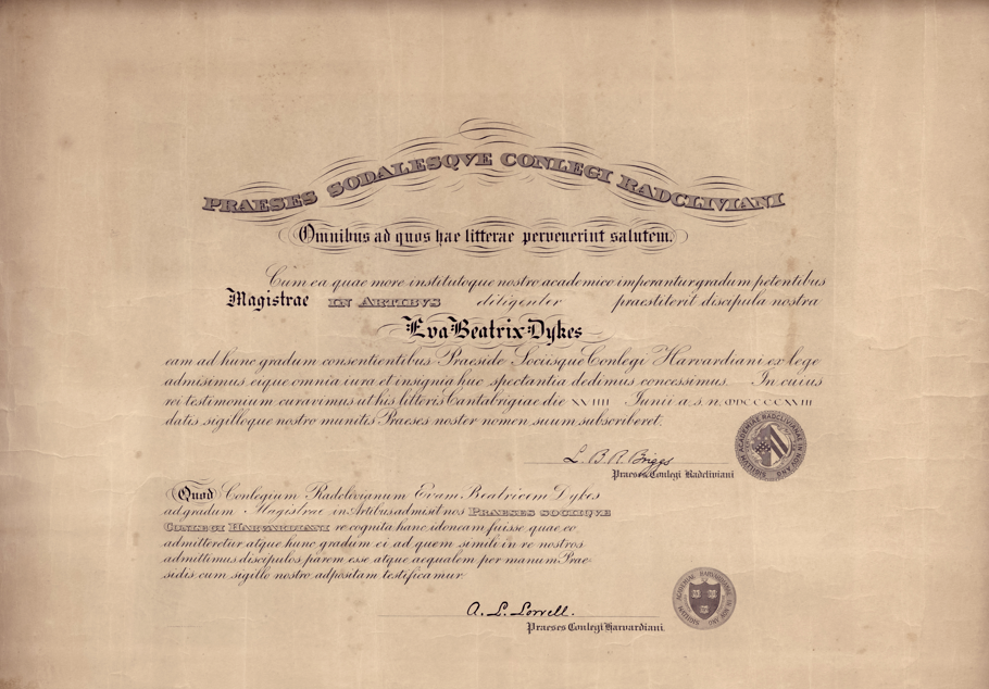 Eva B. Dykes diploma from Radcliffe