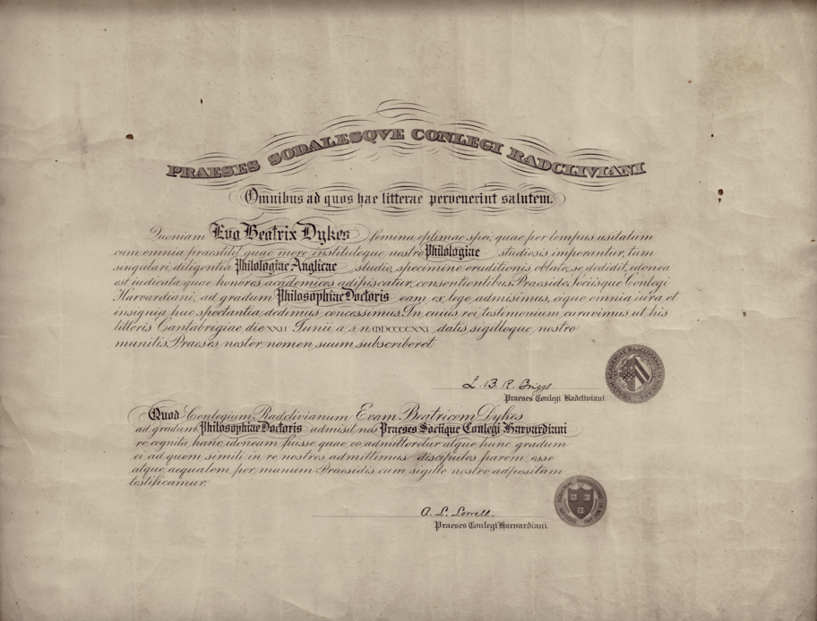 Eva B. Dykes diploma from Radcliffe