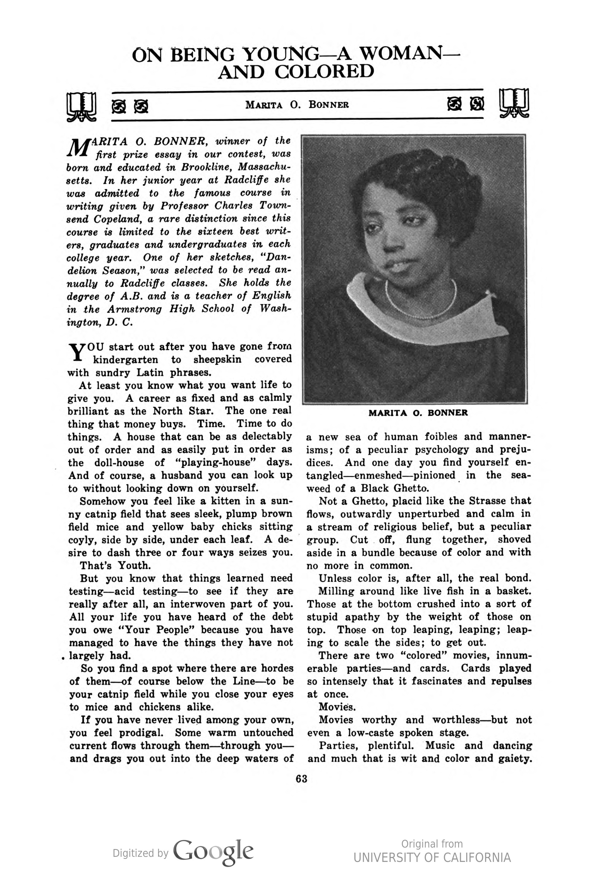 The start of an essay by Marita Bonner