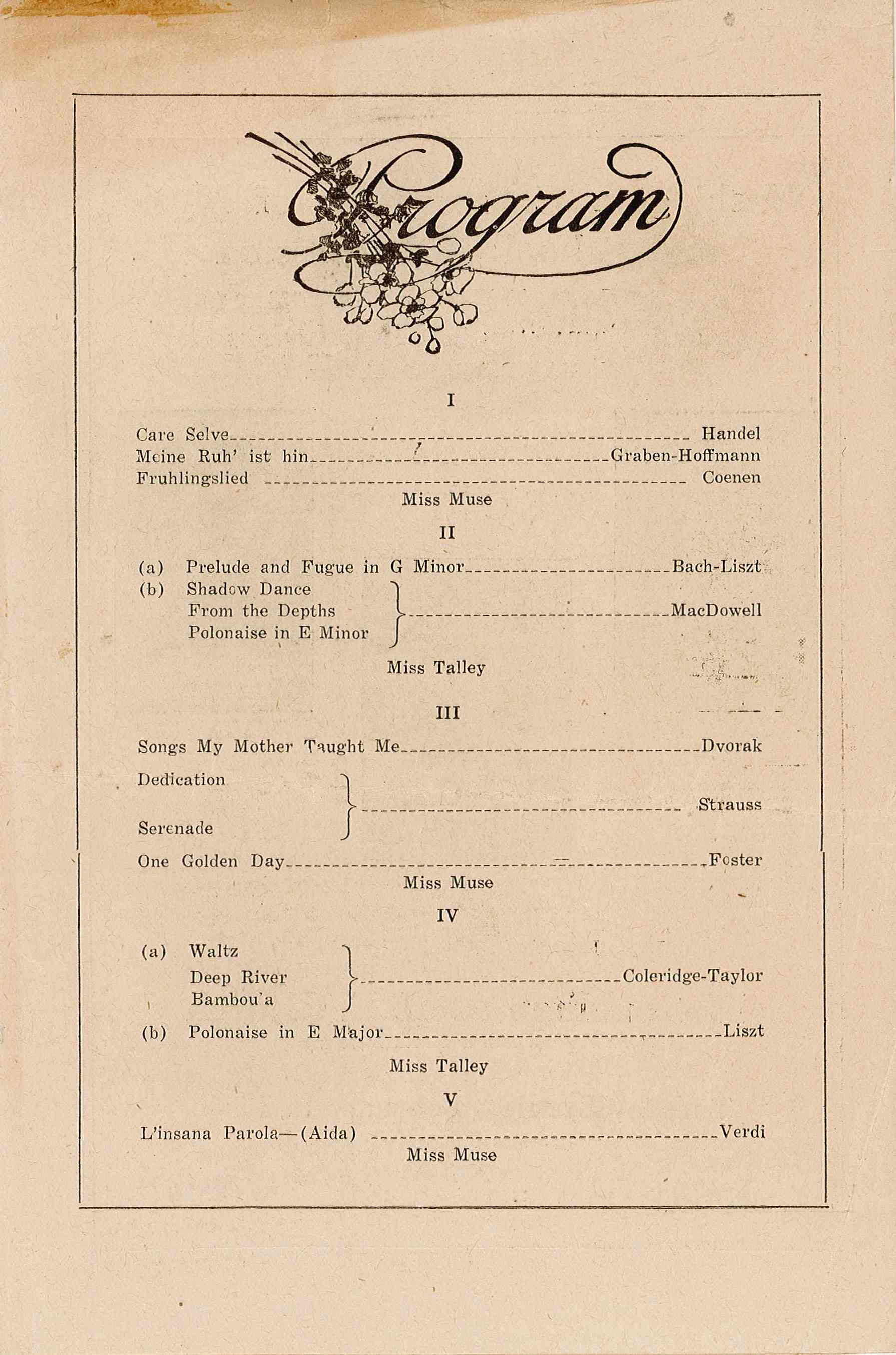 A concert program featuring Eva B. Dykes
