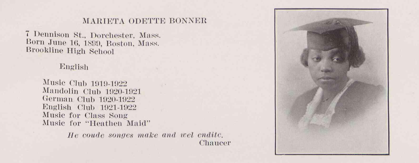Marita's yearbook entry from Radcliffe