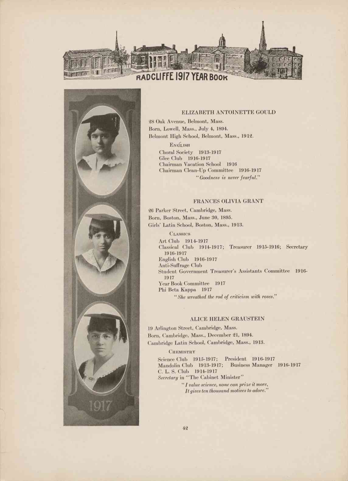Frances O. Grant's yearbook profile