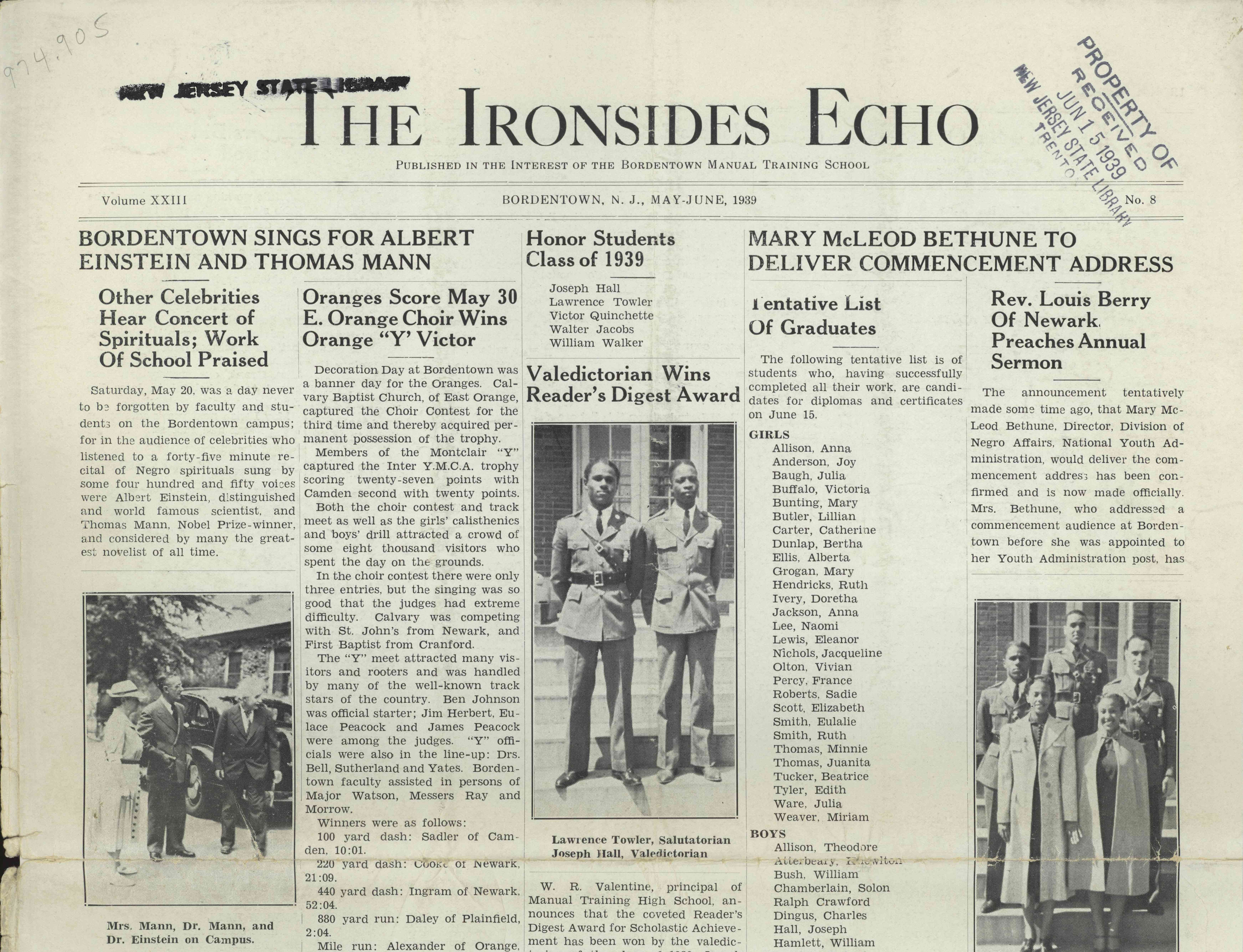 The newspaper The Ironsides Echo from 1939