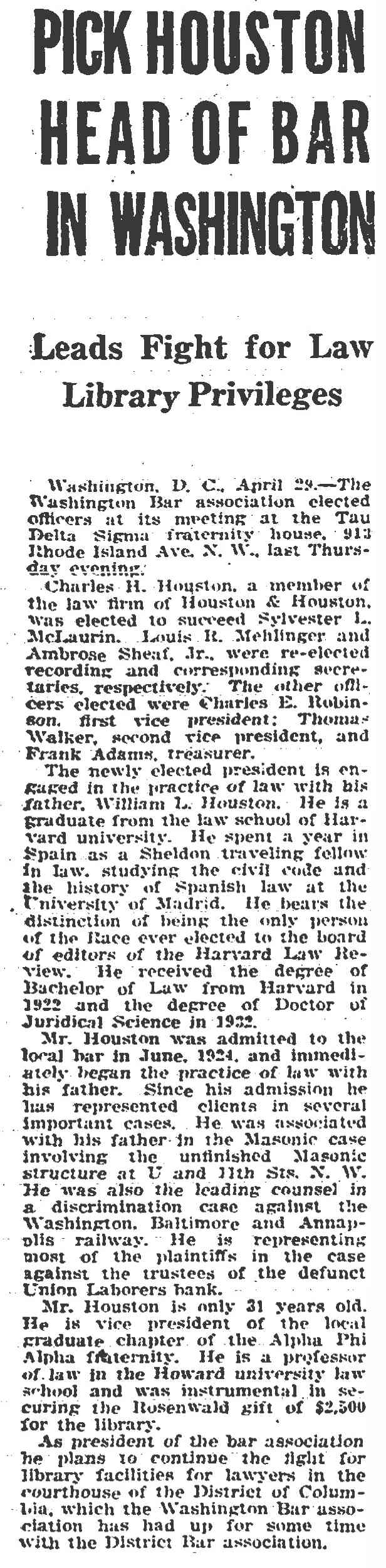 An article about Charles Hamilton Houston