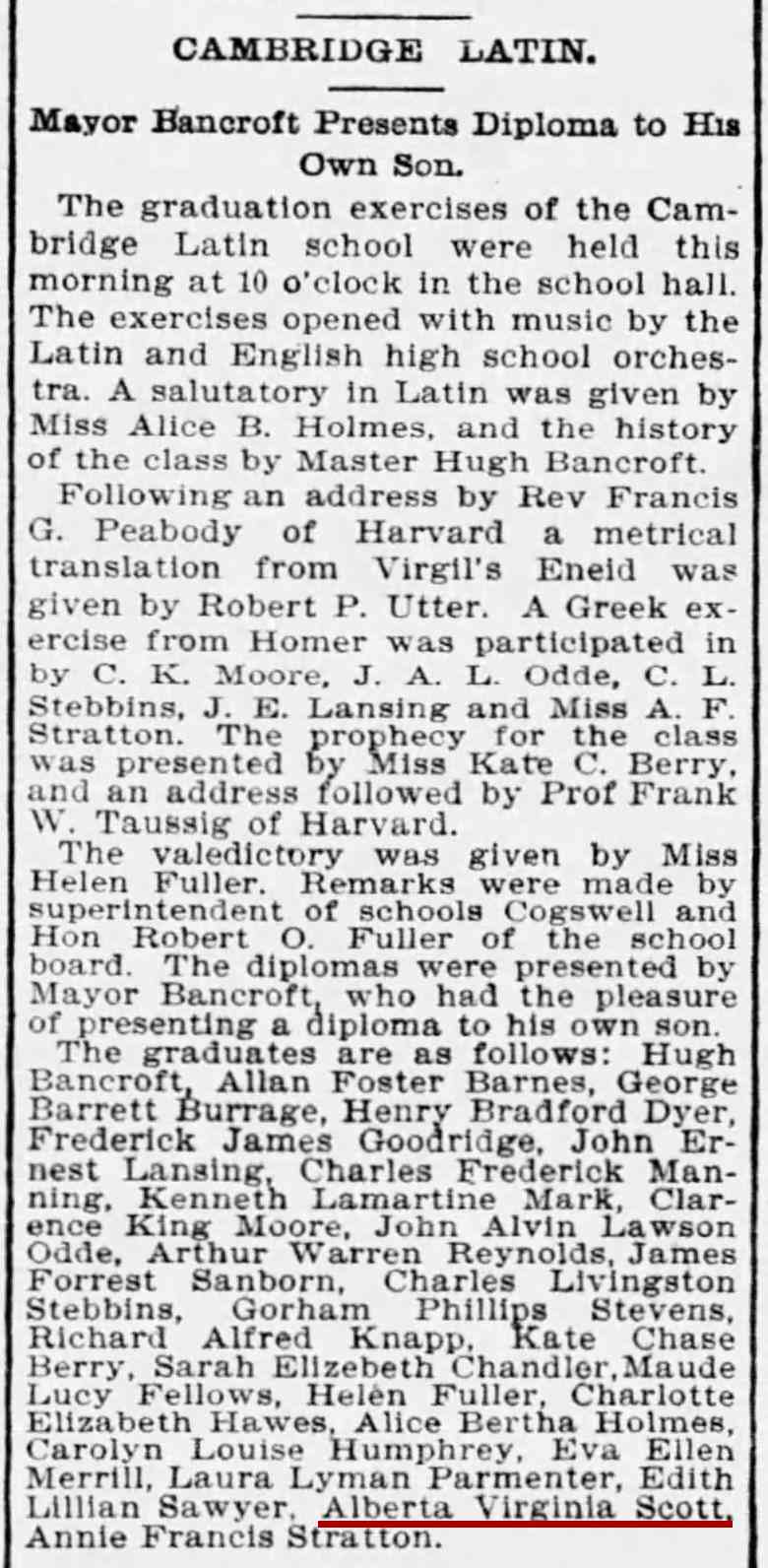 A newspaper article mentioning Alberta Virginia Scott