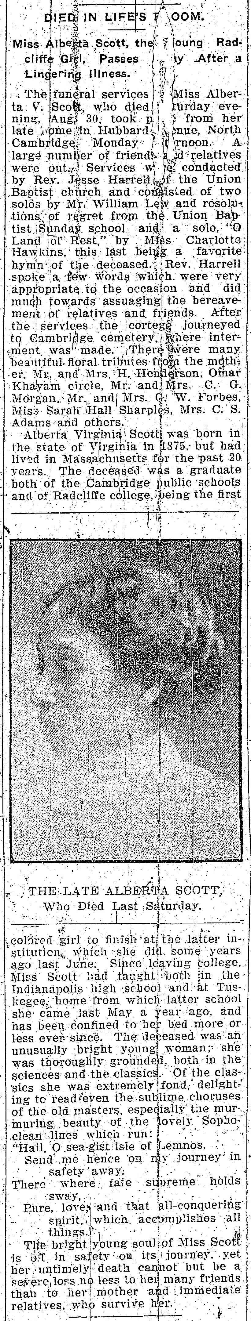 An article about the death of Alberta Scott