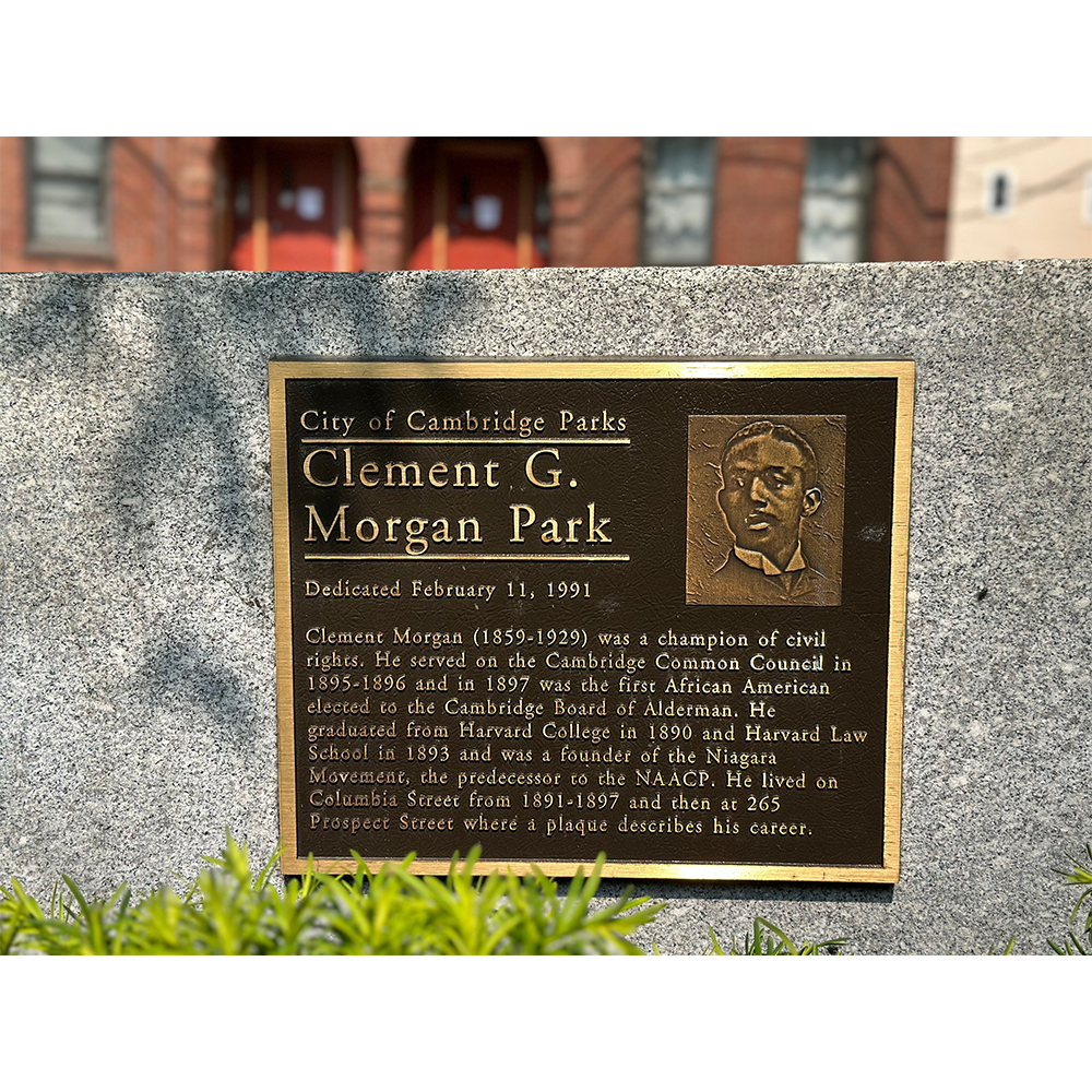 A plaque in Clement Morgan park