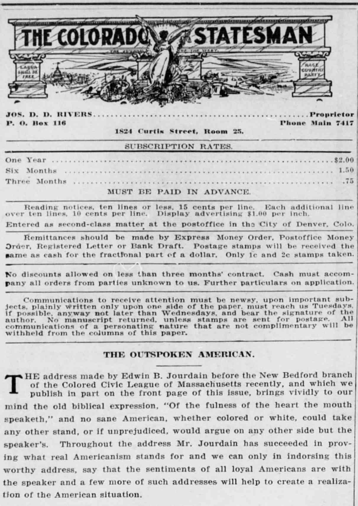 A 1919 Colorado Statesman article