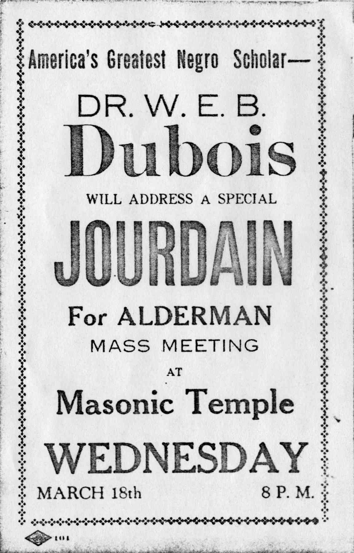 A poster for a meeting featuring W.E.B. Du Bois