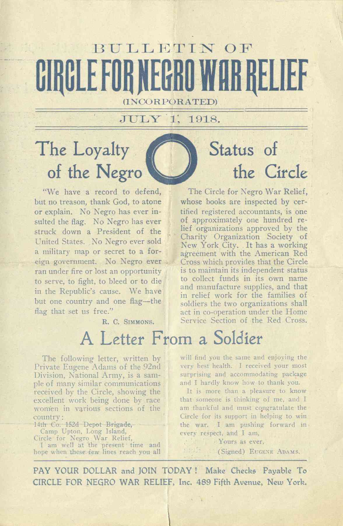 A page from Bulletin of Circle for Negro War Relief