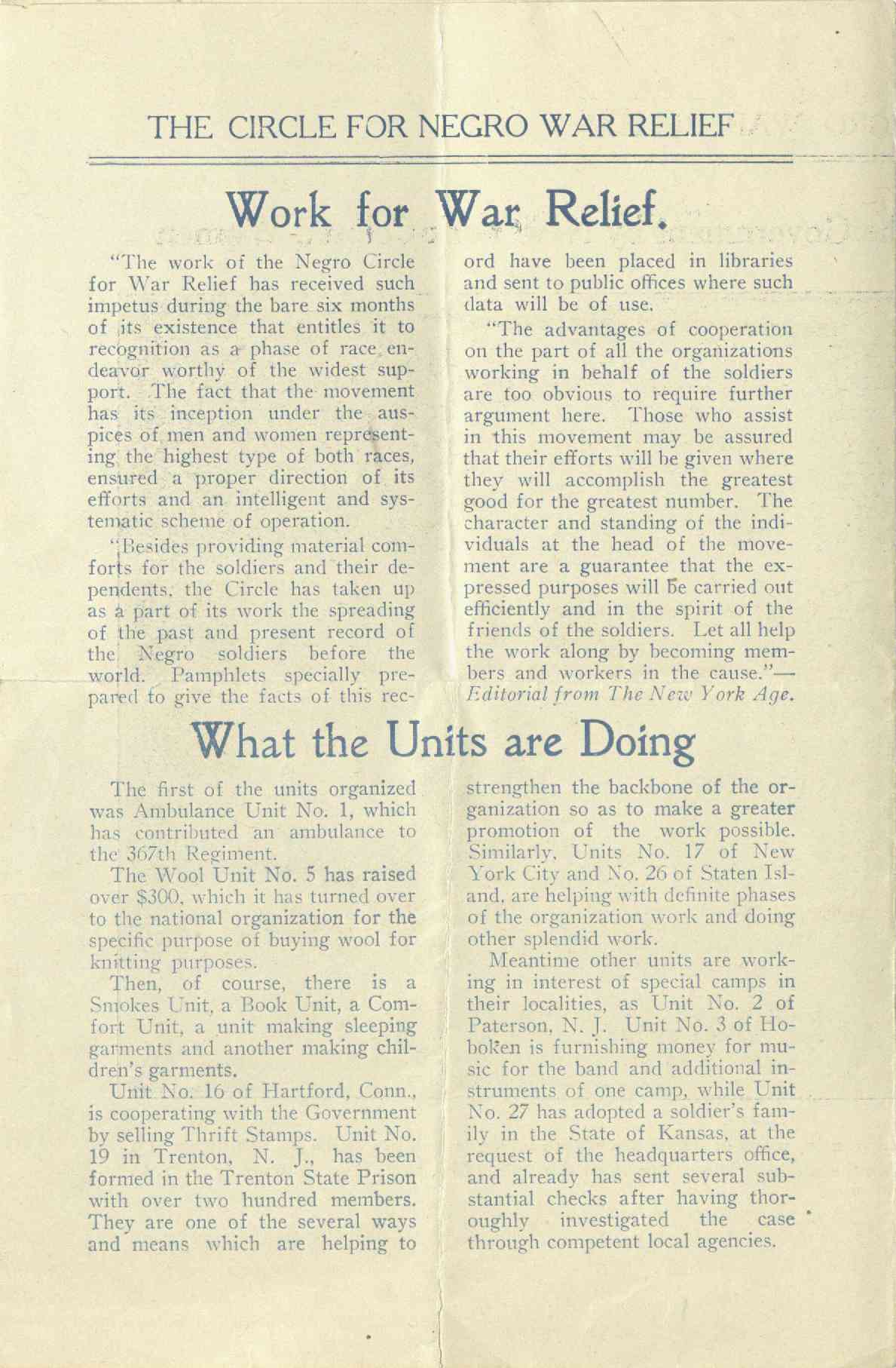 A page from Bulletin of Circle for Negro War Relief