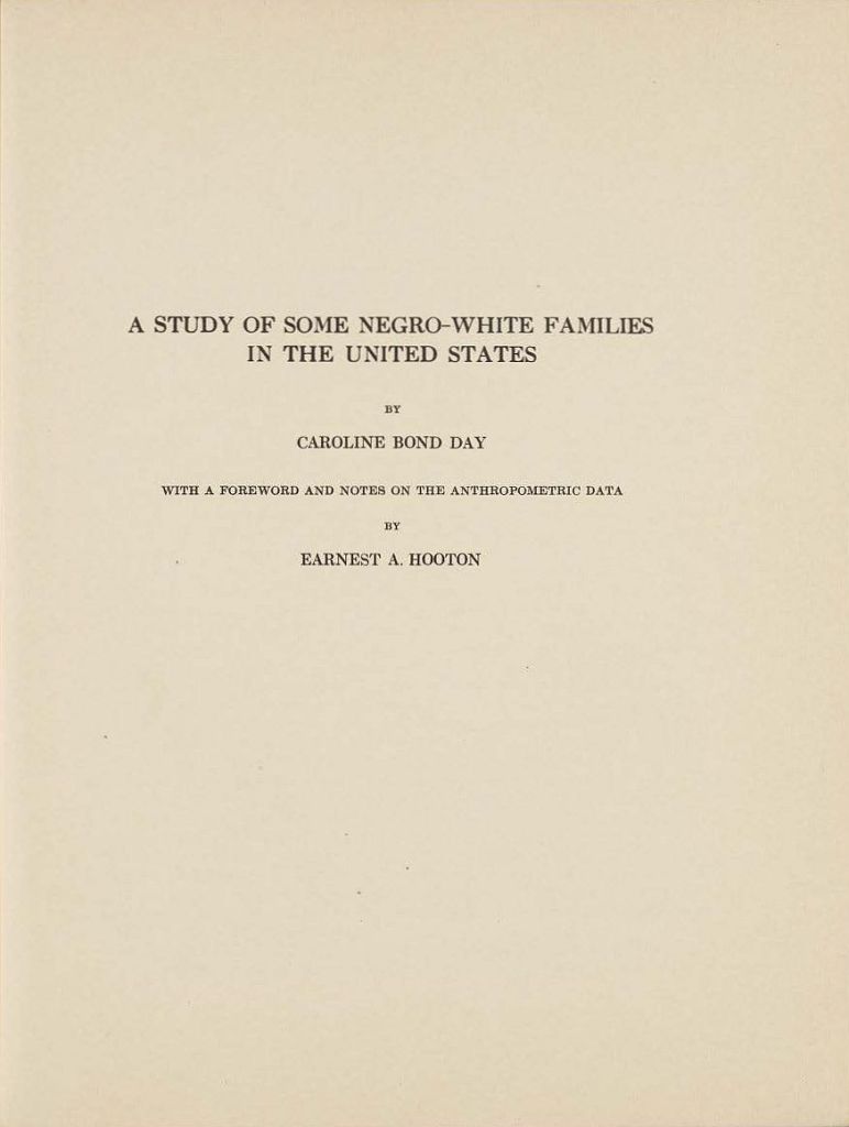 The cover of a thesis called "A Study of Some Negro-White Families in the United States"