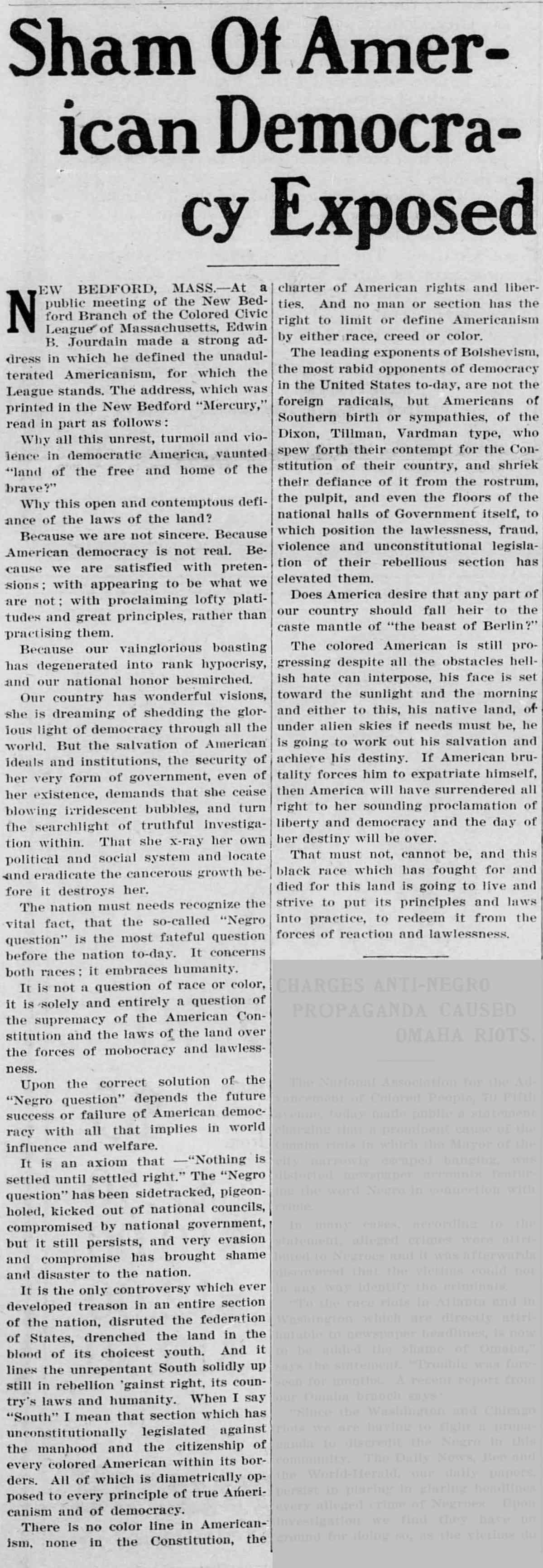 An article condemning racism as a subversion of the U. S. Constitution