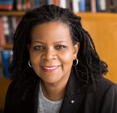 Annette Gordon-Reed in front of a bookcase